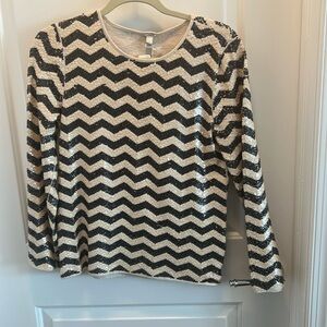 J.Crew collection beaded sparkle top black and oatmeal color